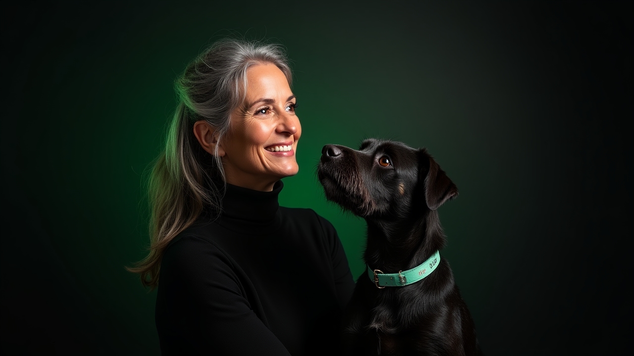 Company founder with her rescue dog
