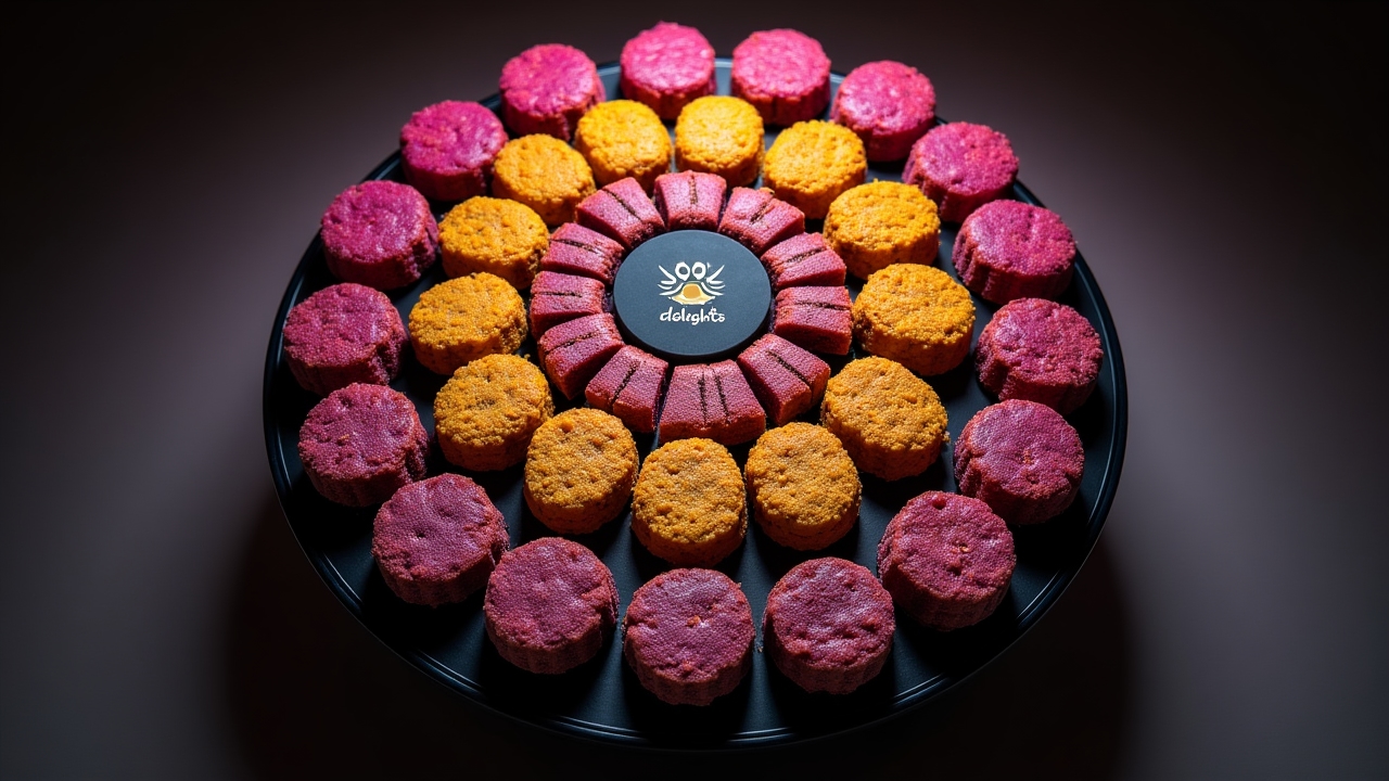 Complete treat collection arranged in a circular mandala pattern